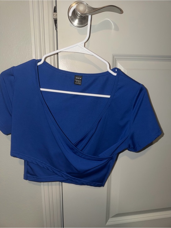 SHEIN Tops - SHEIN Cobalt Blue Wrap Front Crop Top